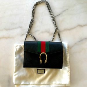 2016 Gucci Black Calfskin Leather Web Mini Dionysus with Chain